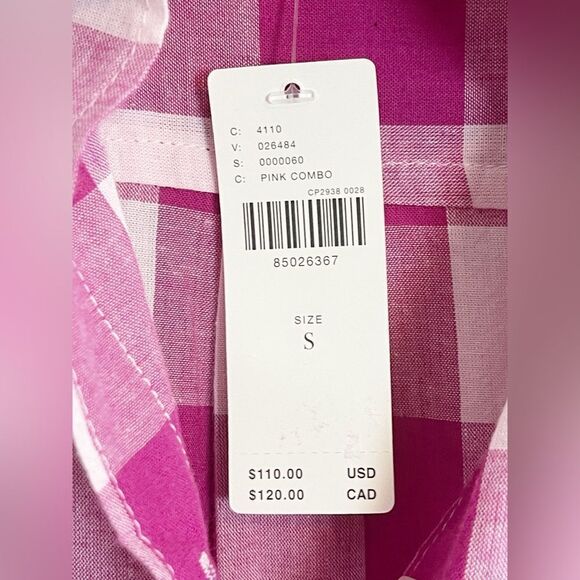Anthropologie Maeve Bennett pink Buffalo Plaid Button Down Shirt small. NWT - Picture 8 of 9